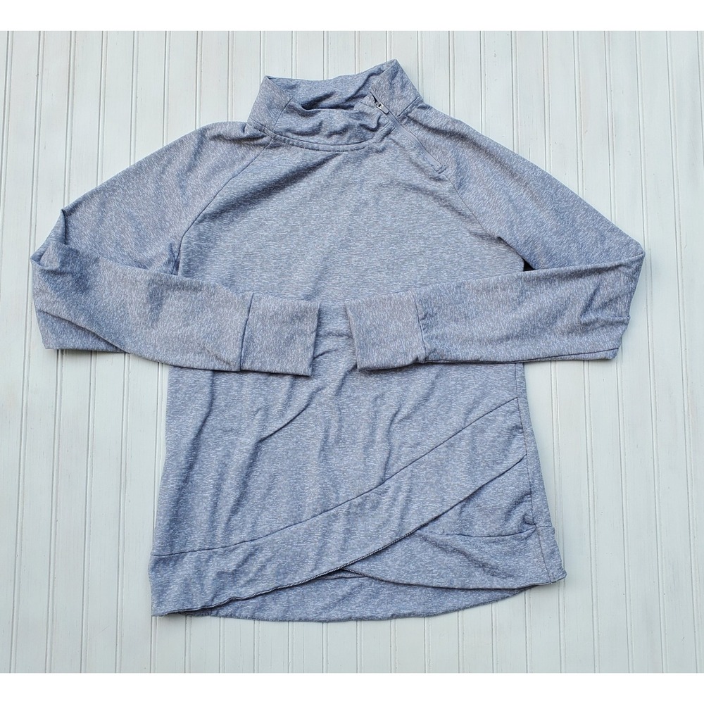 Mondetta‎ Womens Medium Gray Heather Asymmetric Zip Crossover Hem Pullover Top
